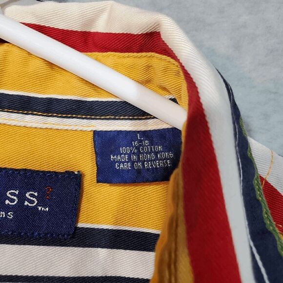 GUESS Shirt Mens Large Green Striped Regular Fit Collar Casual Button Down Vtg - Picture 3 of 12